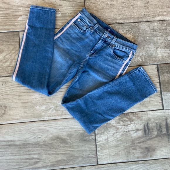 • 7 For All Mankind • Roxanne Straight-Leg Ankle Stripe Denim Jeans • 26 • $229 - Picture 8 of 15